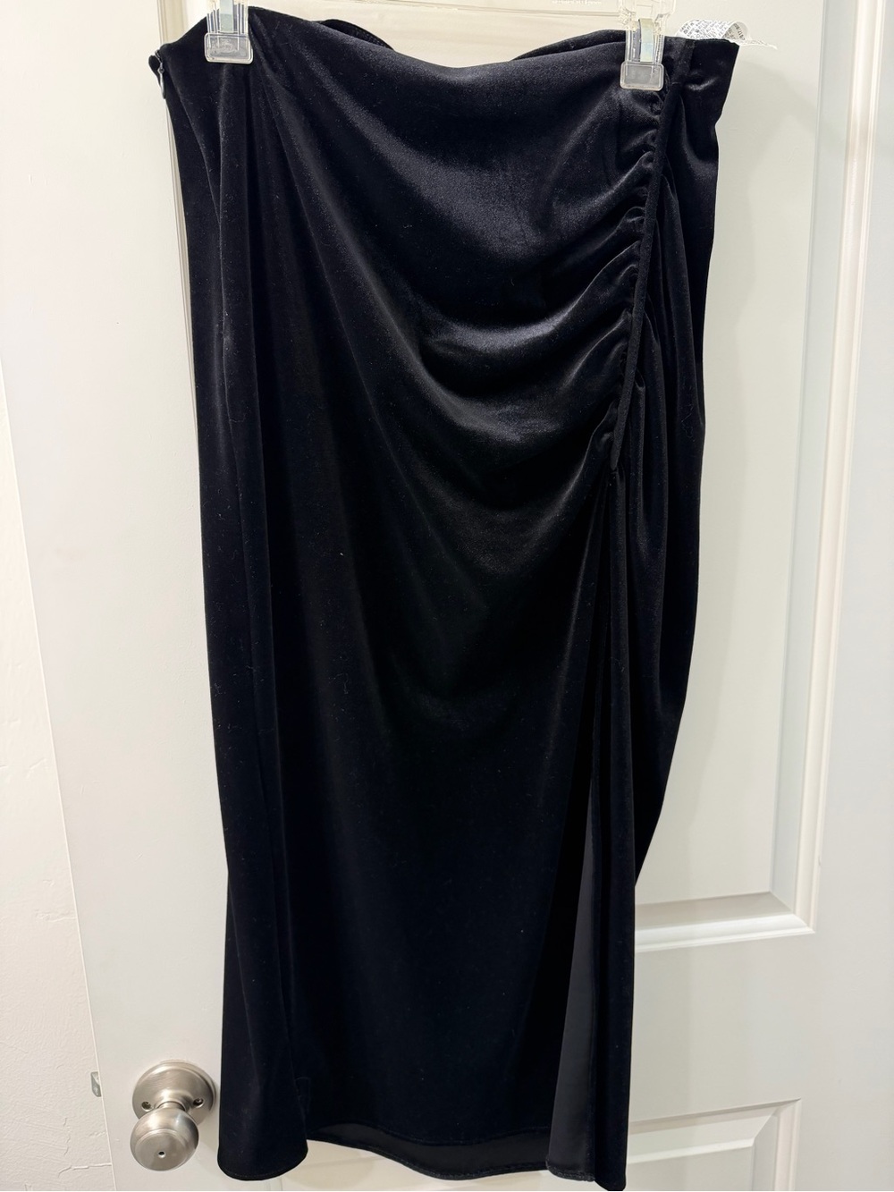 Zara Black Ruched Side Midi Skirt L